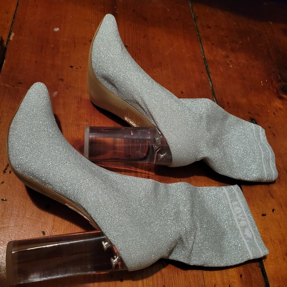 Aldo Silver Lovelyy Fabric Pull On Clear Heel Boot - Picture 5 of 10